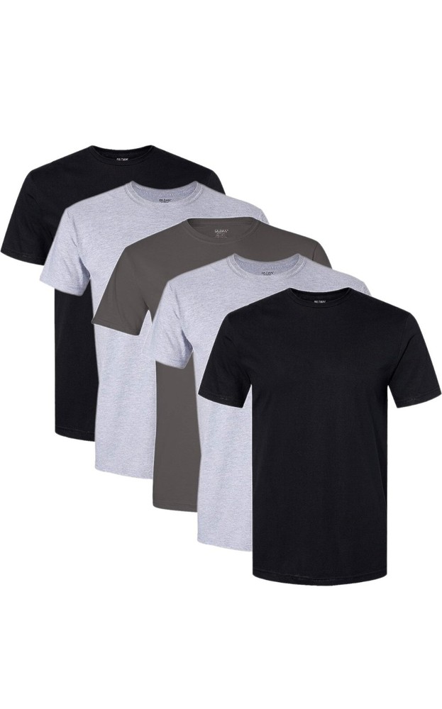 Mens 5 Pack Crew T-Shirts, Cool, Tubular Fit, Breathable, Machine wash