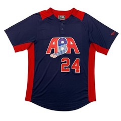 New Era ABA Baseball Jersey Mens M Medium Navy Blue Red Henley Short Sleeve