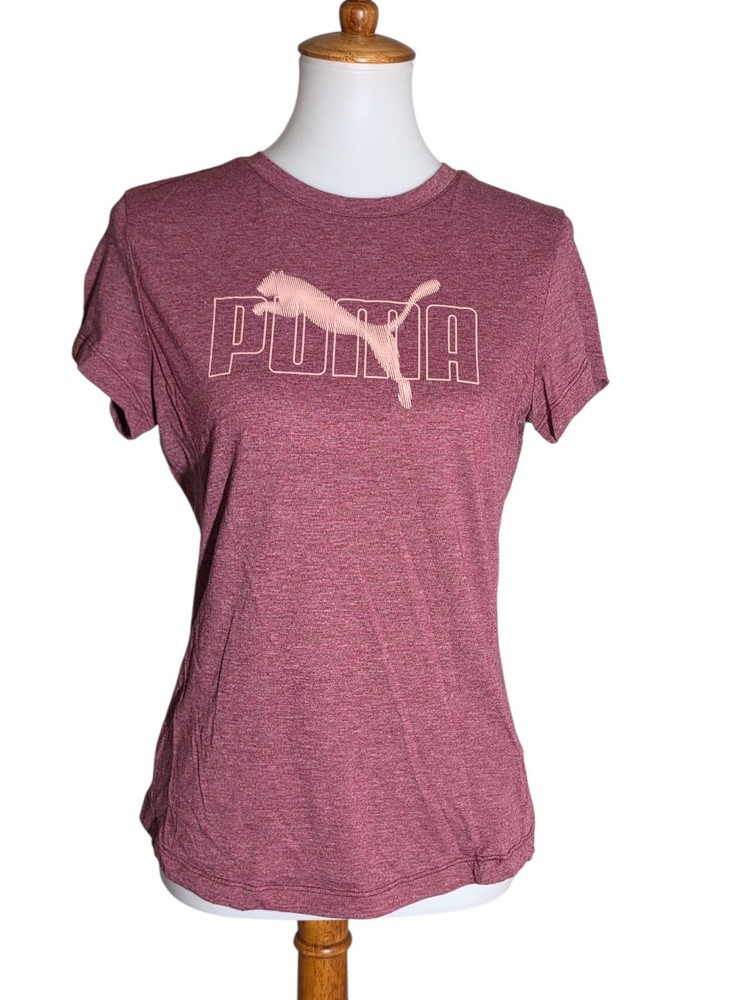 Puma Women’s Pink Heather Logo Graphic T-Shirt Short Sleeve Athletic Tee Size M