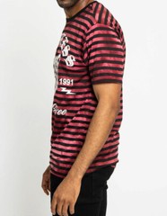 VICTORIOUS BRAND STRIPED T-SHIRT FEARLESS TIGER BURGUNDY/BLACK SIZES MED TO 2XL