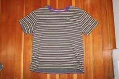 Huf Woven Stripe T-Shirt Mens Crew Neck Pullover Size MEDIUM Geometric Designs