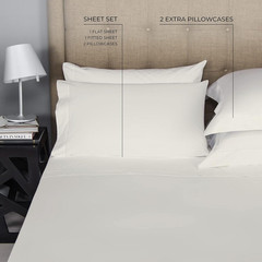 Texas Linen King Size Cotton Sheet Set with Extra Pillowcases – Ivory 6 Pieces