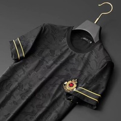 New Fashion Star Trend Embroidery Summer Short Sleeve Luxury Men Black T-Shirt