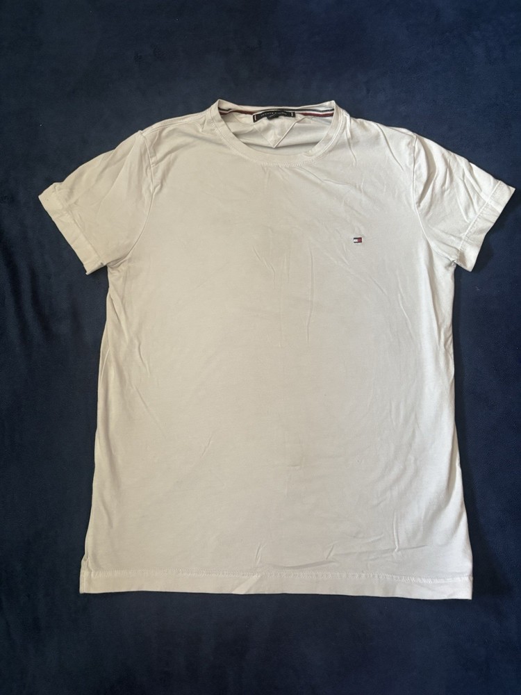 Tommy Hilfiger Mens White Short Sleeve Logo T-Shirt Regular Fit M