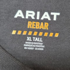Ariat Rebar Mens XL Tall Black Long Sleeve Hard Hat Skull Graphic Pocket T-Shirt