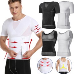 Men’ Slimming Body Shaper Compression Shapewear T-Shirt With Hook/Zipper Vest US