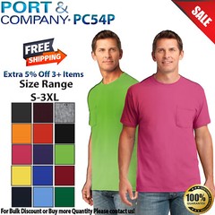Port & Company PC54P Mens Short Sleeve Cotton Crew Neck T-Shirt With Pocket