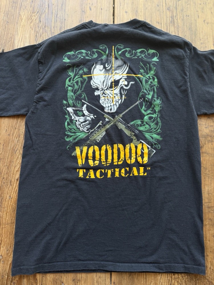 Y2K Voodoo Tactical Skull Crosshairs Rifles Gear Graphic Promo T-Shirt Size Med