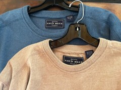 2 TOP QUALITY THICK COTTON T-SHIRTS, XL, BLUE/TAN, “NAVY BLUE COMFORT” EXCELLENT