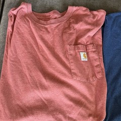 2- Carhartt T Shirts Men 3XL Loose Fit Blue & Rust Salmon Front Pockets Workwear