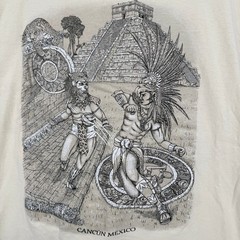 Yazbek Graphic T-Shirt Mens Large Cream Cancun Mexico Mayan Pyramid Cotton Tee