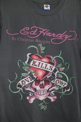 Vtg Ed Hardy T Shirt Small Skull Hearts Love Kills Slowly Christian Audiguer Y2K