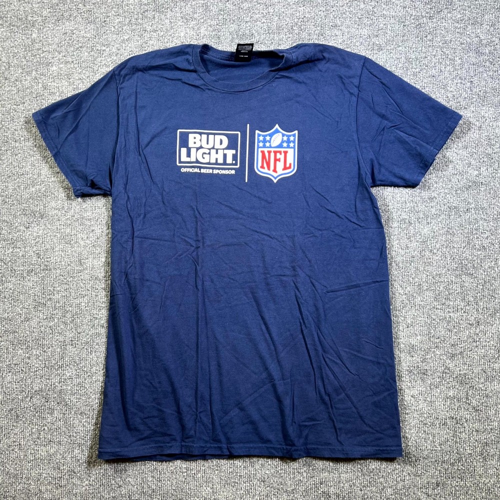 Hanes Perfect T-Shirt Men Large Blue Bud Light Official Beer Sponsor NFL Graphic