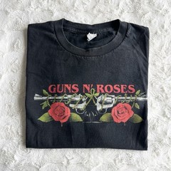 Vintage Guns N Roses Shirt Tee Mens Large Black Pistol Flowers Spell Out Band