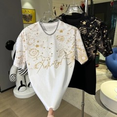 New Fashion Trend Space Theme Print Star Summer Luxury Black White Men T-Shirt