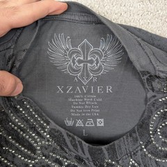 Y2K Xzavier Wings Cross Rhinestone AOP Shirt Men’s Large Gray Affliction Style