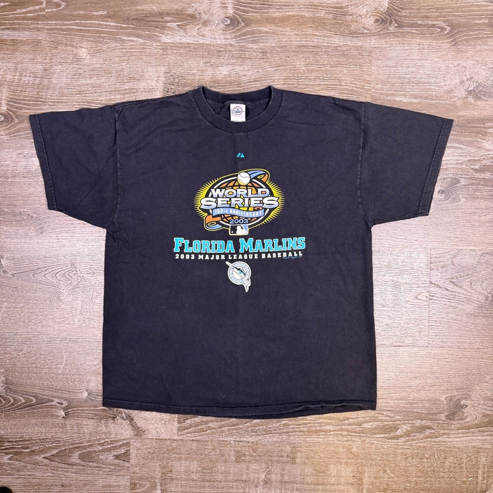 VTG Delta Florida Marlins T-Shirt Mens XL Black 2003 World Series Baseball