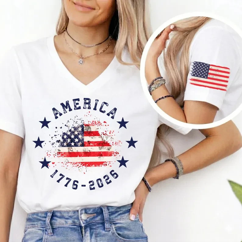 250th Anniversary of The United States Bella Canvas V-Neck Tee, USA Independence
