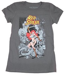 Red Sonja Girls T-Shirt – In Color Hero Surrounded By 2-Tone Enemies