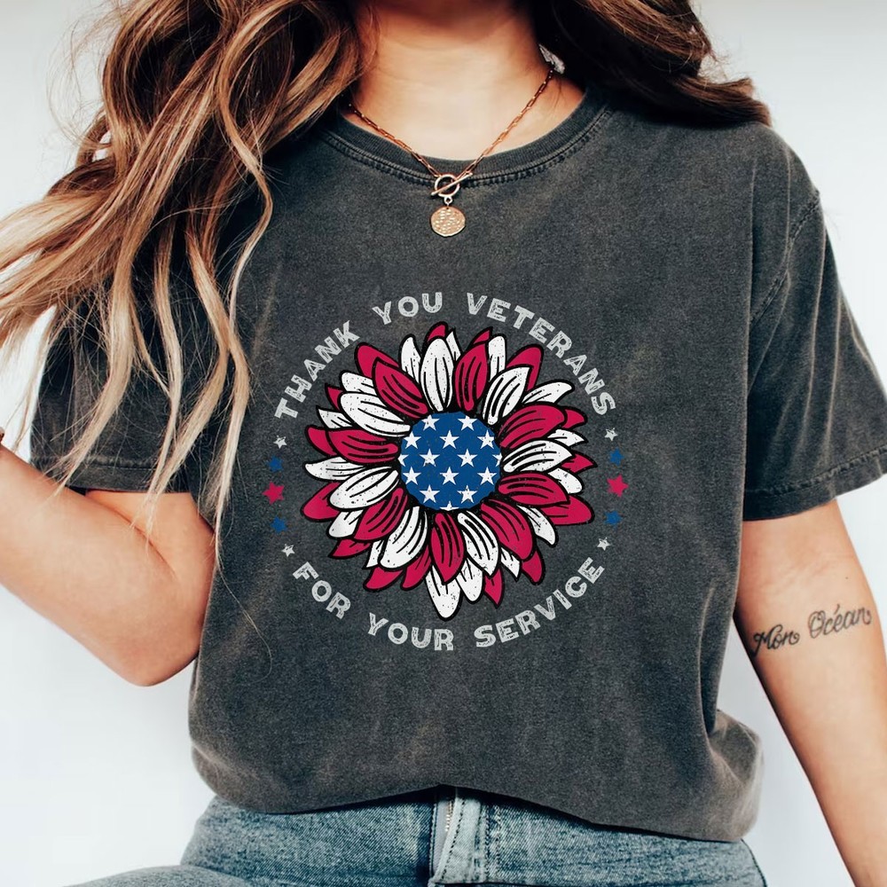 Sunflower Thank You Veterans Day Military Tribute Shirt,Honoring Our Heroes Tee