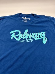Relevanz T-Shirt Men Small Blue Spell Out Logo..#12640