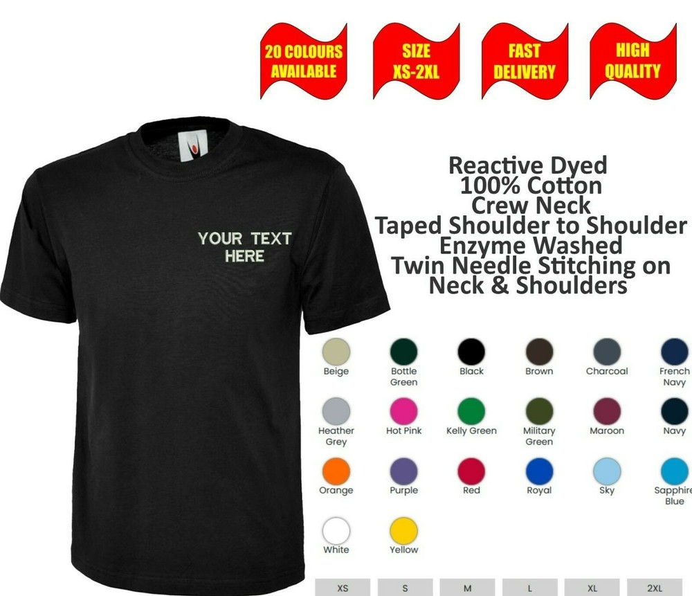 Personalised Printed Uneek UC301 Unisex Classic T-shirt Your Text Print Tee Top