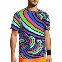 Men’s Retro Psychedelic Art T-Shirt O-Neck Short Sleeve Fun Design Gym Beach Fas