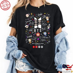 BTS World Tour 2026 Graphic T-Shirt Cute Kpop Fan Cartoon Tee