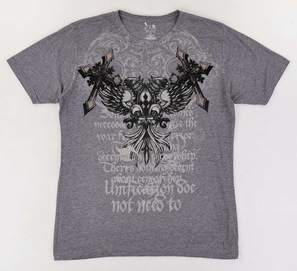 The Raw Uncut Shirt Grunge AOP Skater Wings Loyal Graphic Gray Vintage Y2K