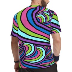 Men’s Retro Psychedelic Art T-Shirt O-Neck Short Sleeve Fun Design Gym Beach Fas