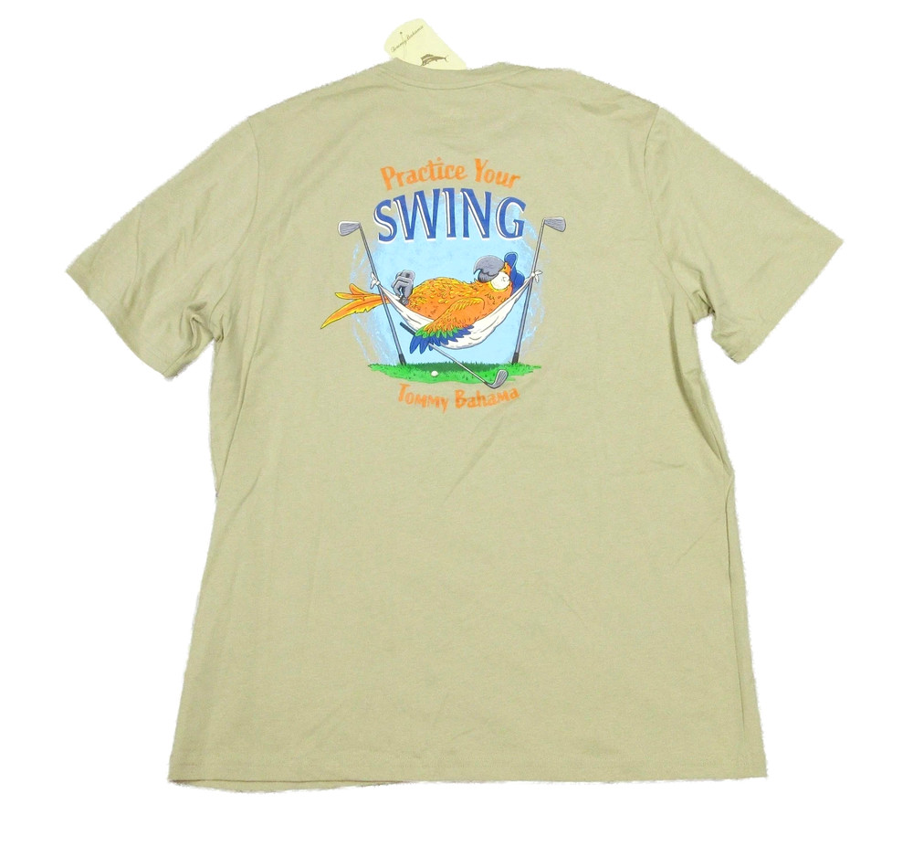 NWT $49.50 Tommy Bahama Men’s Stone Khaki Practice Your Swing Graphic T-Shirt S