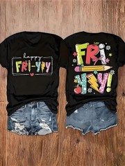 Happy Fri-Yay Teacher T-Shirt | Colorful School Supplies Graphic Tee