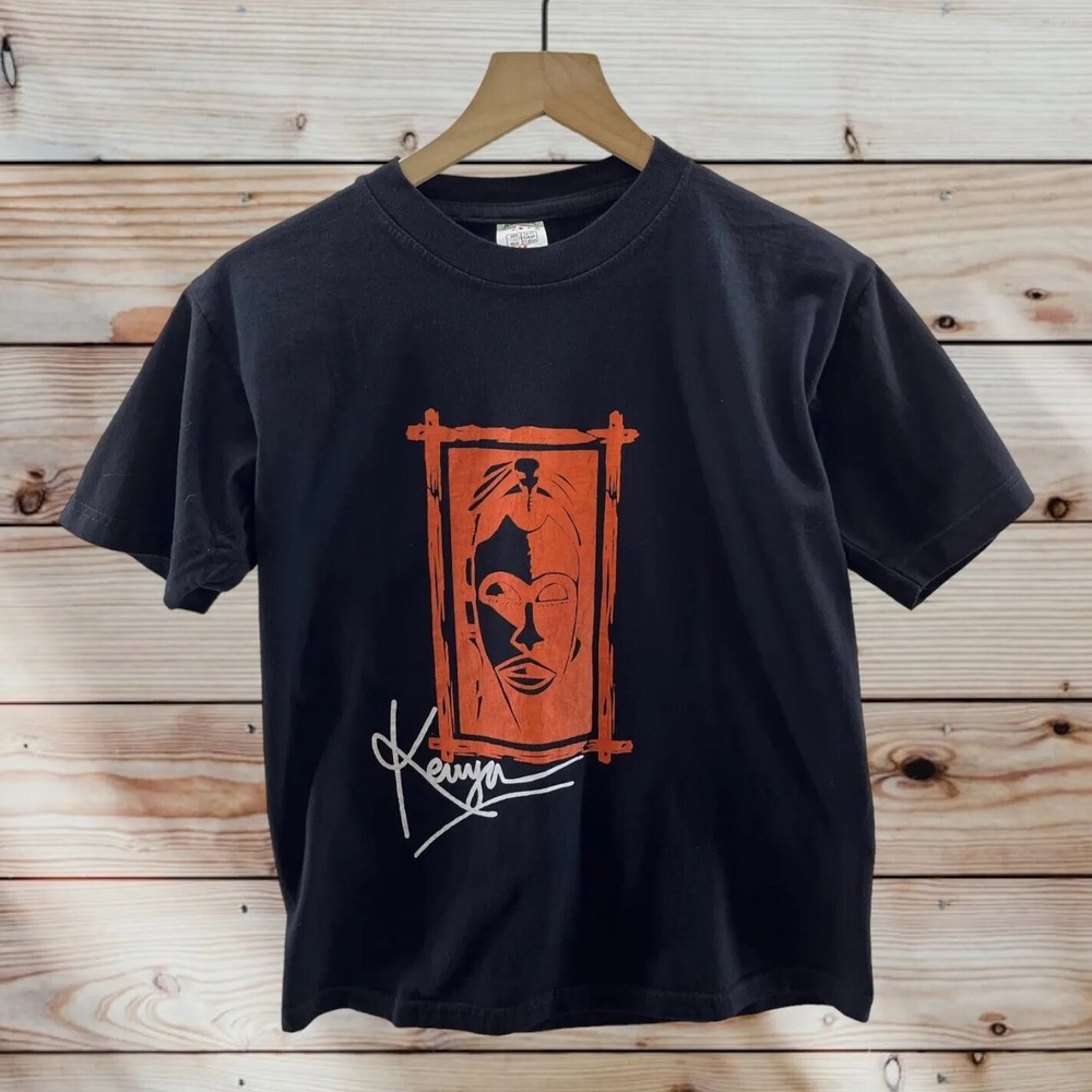 Kenya Shirt Mens M Black Orange Short Sleeve Tribal Mask Graphic Tee African
