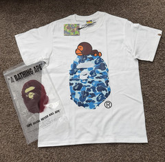 A Bathing Ape BAPE Baby Milo Men’s M White/Blue Logo Graphic Tee Shirt