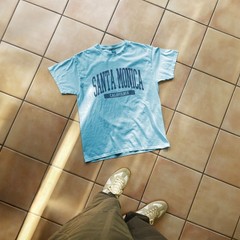 Santa Monica Beach California Souvenir Simple Vintage T-Shirt Light Blue