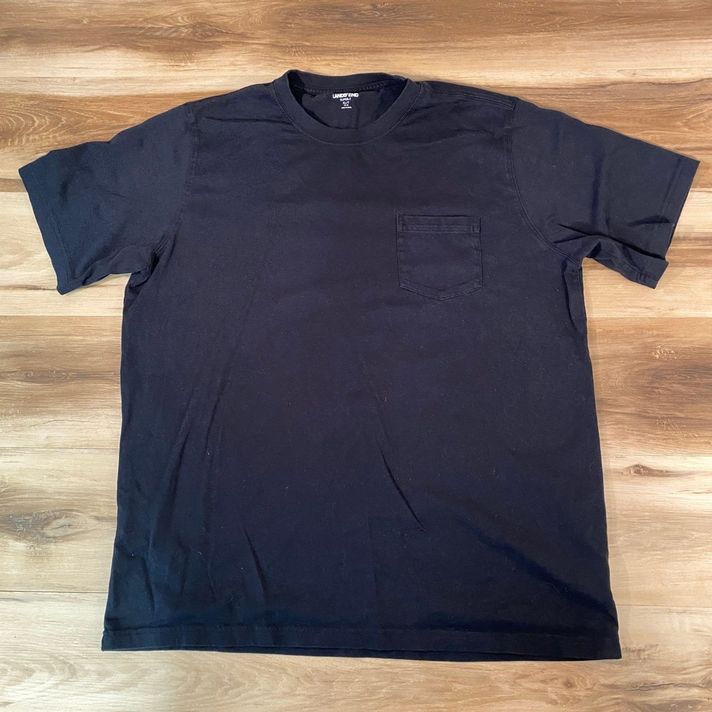 Lands End Super-T Mens XL Tall Black Short Sleeve Pocket T-Shirt 100% Cotton