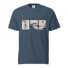 Koi Fish Triptych T-Shirt | Mount Fuji & Red Sun | Comfort Colors 1717