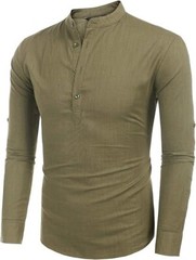 COOFANDY Men’s Cotton Linen Henley T-Shirt Long Sleeve Hippie Casual Beach green