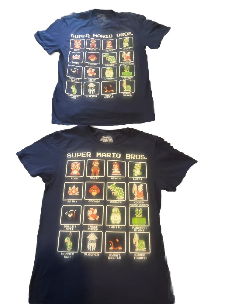 2 (two)Super Mario Bros T-shirts Sz Small (34/36). 100% Cotton. Machine Wash