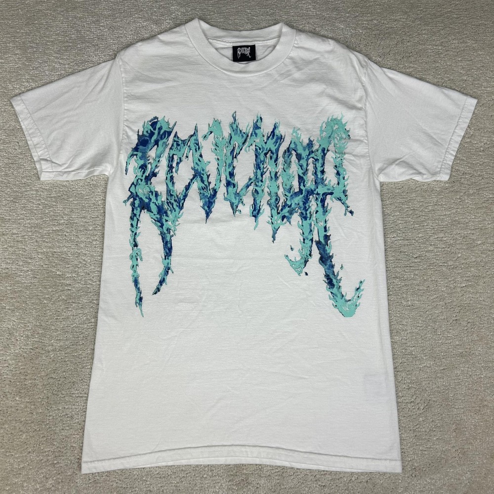 Revenge Shirt Mens Small White Blue Flame Logo Graphic Tee Rap Streetwear