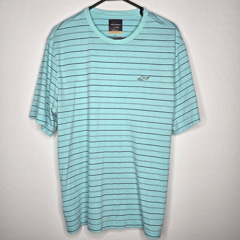 Greg Norman for Tasso Elba Five Iron Striped T-Shirt Light Blue Size XL