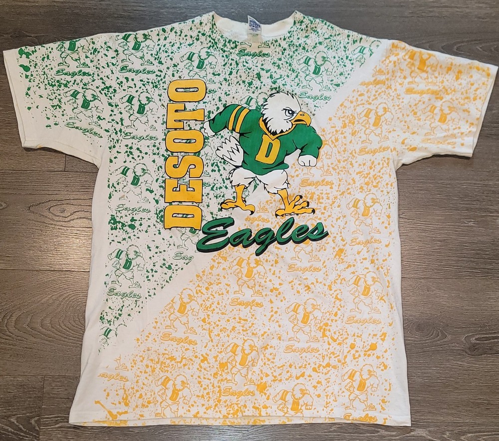 Vintage DeSoto Eagles High School Football AOP T Shirt Single Stitch Rare