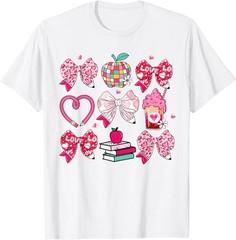 Cute Teacher Valentine Bow Heart Valentines Day Teachers T-Shirt