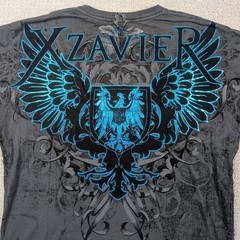 Y2K Xzavier Wings Cross Rhinestone AOP Shirt Men’s Large Gray Affliction Style