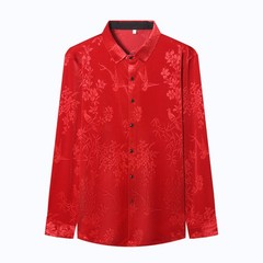 Men Velevt Blouse Shirts Tops Floral Printed Retro Plush Casual Formal Cardigan