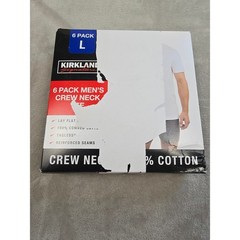 Kirkland Signature Crew Neck T-Shirt Mens Large White 6 Pack 100% Cotton Tagless