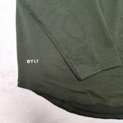 BYLT Shirt Mens XL Green Long Sleeve Henley Tagless Lightweight Stretch
