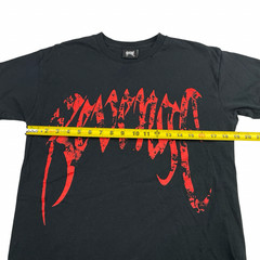 Revenge Men’s Crewneck S/S T-Shirt Black/Red Spell-Out Logo • Medium
