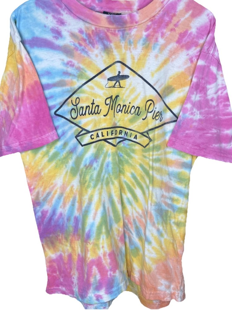 Vintage Santa Monica California Pier T Shirt Tie Dye Unisex Adult Size Small