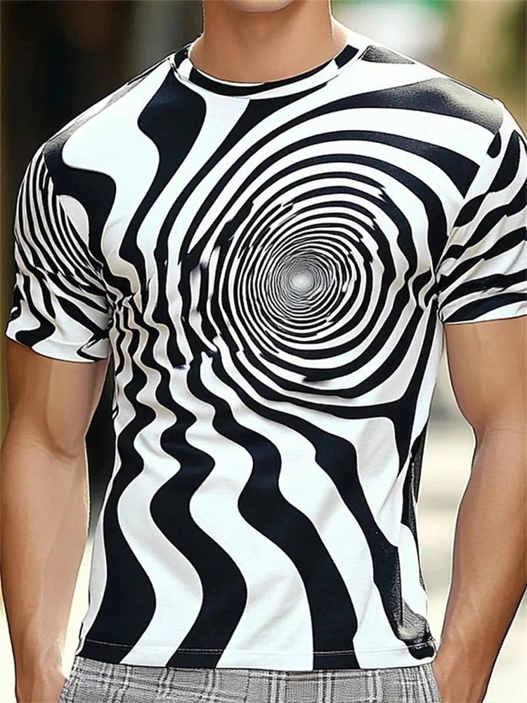 Funny Optical Illusion Graphic T Shirt For Men 3D Printed Art Abstract.